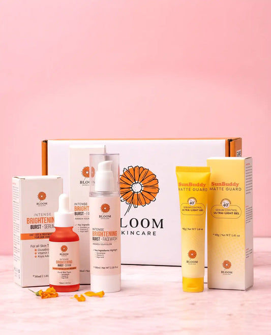Bloom Skincare Daily Glow Kit – Vitamin C brightening serum, kojic acid facewash & SPF40 matte sunscreen